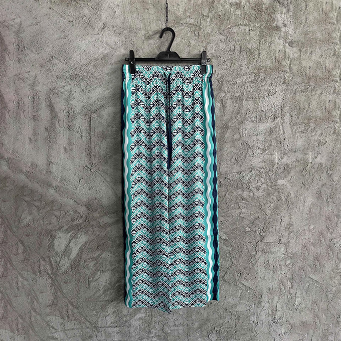 casablanca allover logo print silk wide leg pants